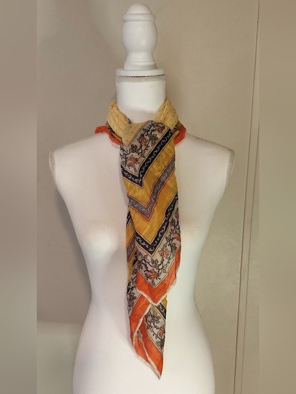 Pierre Balmain Yellow & Orange Floral Chevron Neck Scarf